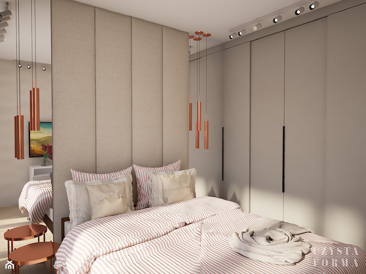 Sypialnia z tapicerowaną ścianą - zdjęcie od CZYSTA FORMA - Homebook