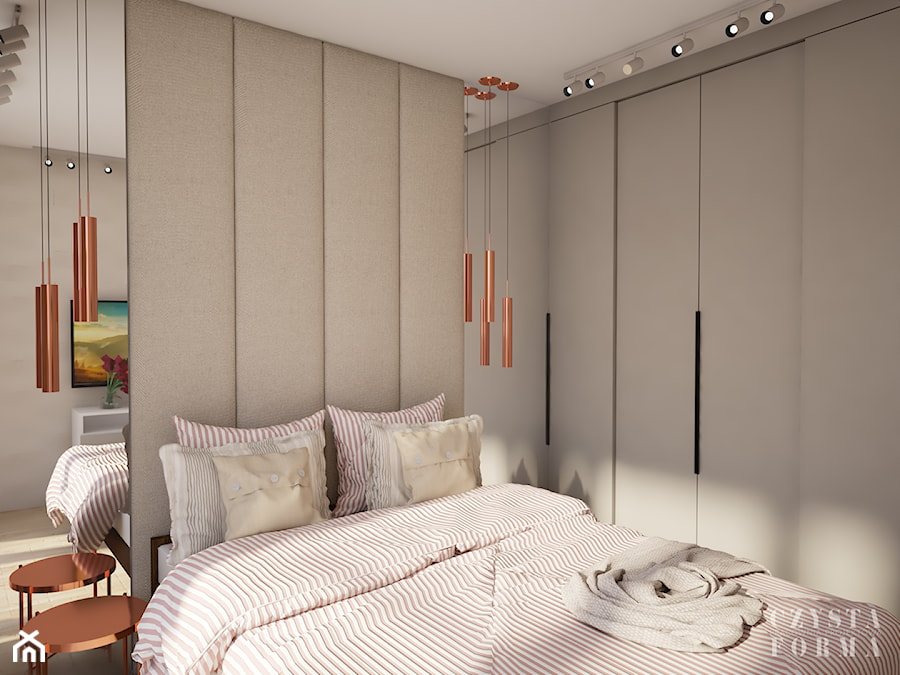 Sypialnia z tapicerowaną ścianą - zdjęcie od CZYSTA FORMA