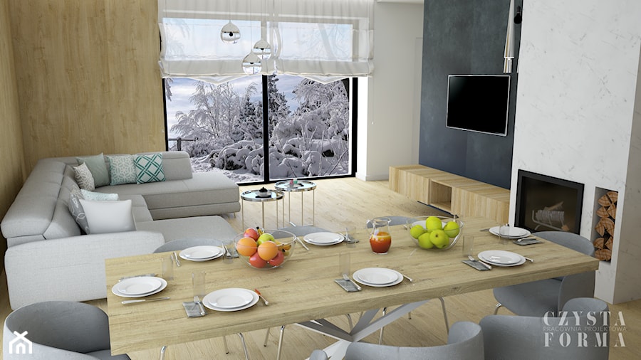 Dom w Tereszynie - Średnia biała jadalnia w salonie, styl glamour - zdjęcie od CZYSTA FORMA