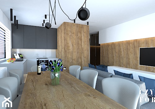 Apartament na Nowym Mokotowie - Średnia biała jadalnia w salonie w kuchni, styl nowoczesny - zdjęcie od CZYSTA FORMA