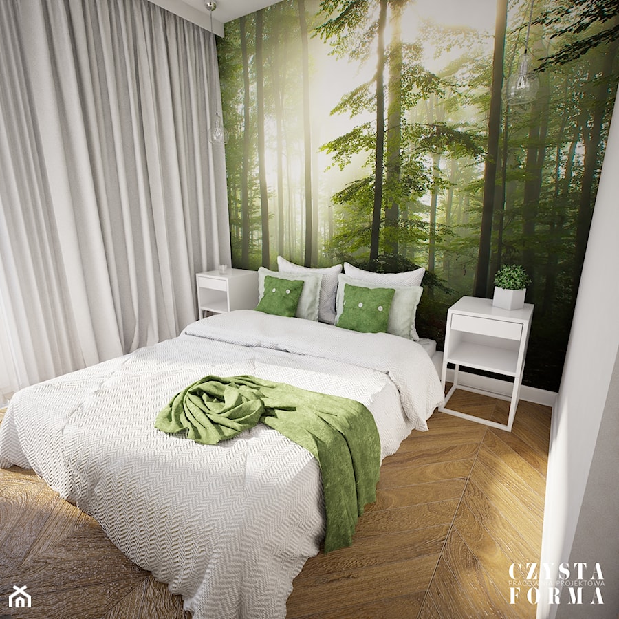 Mieszkanie na osiedlu Green Mokotów W Warszawie - Mała szara zielona sypialnia - zdjęcie od CZYSTA FORMA
