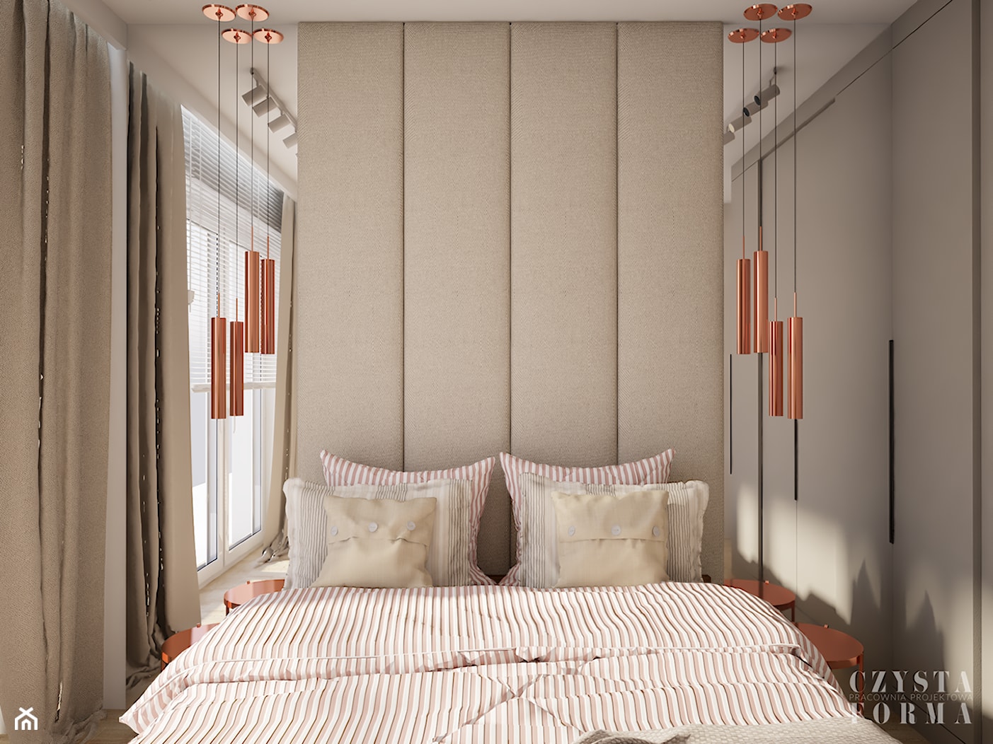 Sypialnia z tapicerowaną ścianą - zdjęcie od CZYSTA FORMA - Homebook