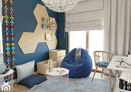 Dom w stylu Modern Farmhouse w Lublinie - Mały szary niebieski pokój dziecka dla dziecka dla nastolatka dla chłopca dla dziewczynki - zdjęcie od CZYSTA FORMA