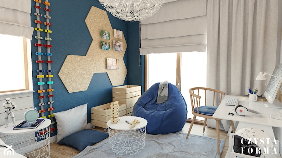 Dom w stylu Modern Farmhouse w Lublinie - Mały szary niebieski pokój dziecka dla dziecka dla nastolatka dla chłopca dla dziewczynki - zdjęcie od CZYSTA FORMA