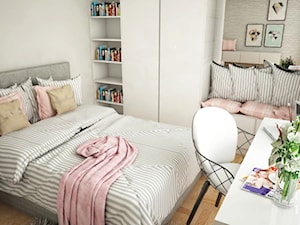 Pokój nastolatki w dwóch odsłonach - Średnia szara sypialnia, styl skandynawski - zdjęcie od CZYSTA FORMA