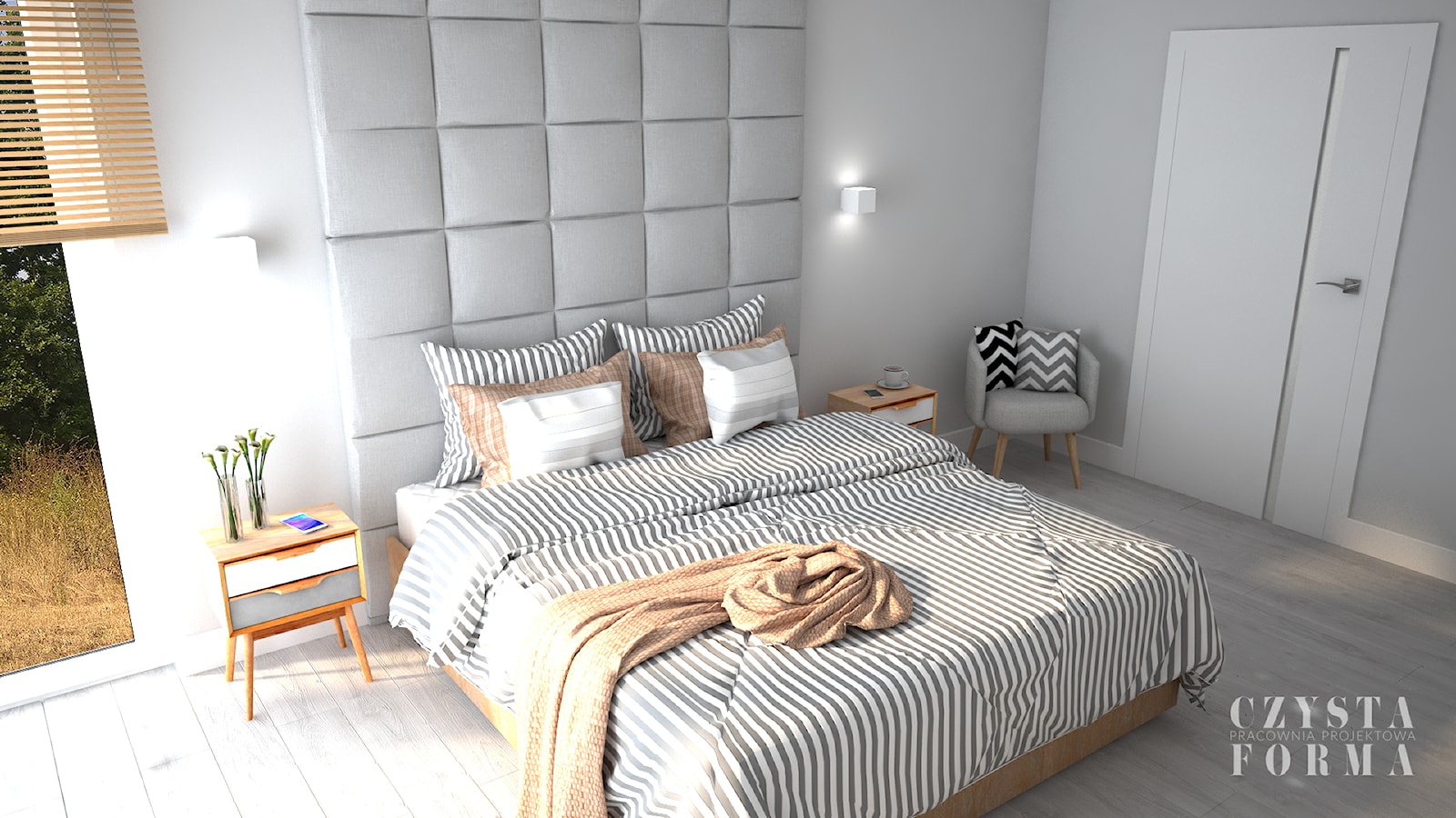 Biało-szara sypialnia - zdjęcie od CZYSTA FORMA - Homebook