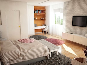 Pokój nastolatki w dwóch odsłonach - Średnia biała z biurkiem sypialnia z balkonem / tarasem, styl skandynawski - zdjęcie od CZYSTA FORMA