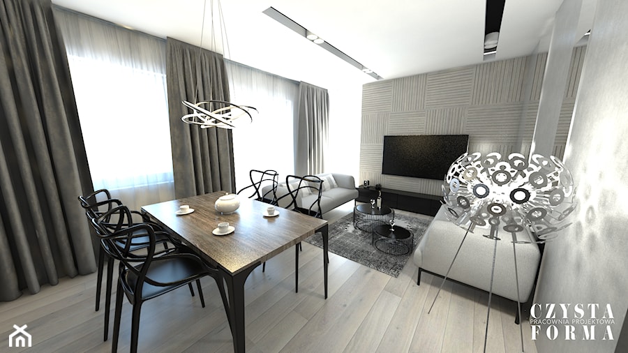 Apartament przy ul. Jantarowej w Lublinie - Mały szary salon z jadalnią - zdjęcie od CZYSTA FORMA