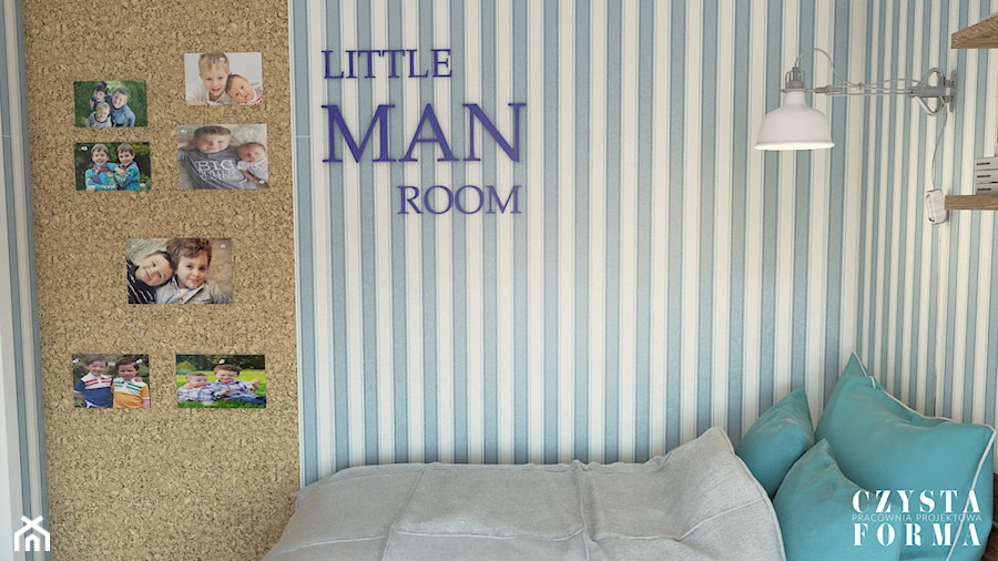 Dom w stylu Modern Farmhouse w Lublinie - Mały biały niebieski pokój dziecka dla dziecka dla nastolatka dla chłopca dla dziewczynki - zdjęcie od CZYSTA FORMA