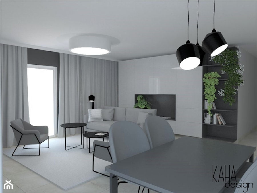 Salon minimalistyczny nowoczesny czerń-biel-szarość - zdjęcie od KAHA