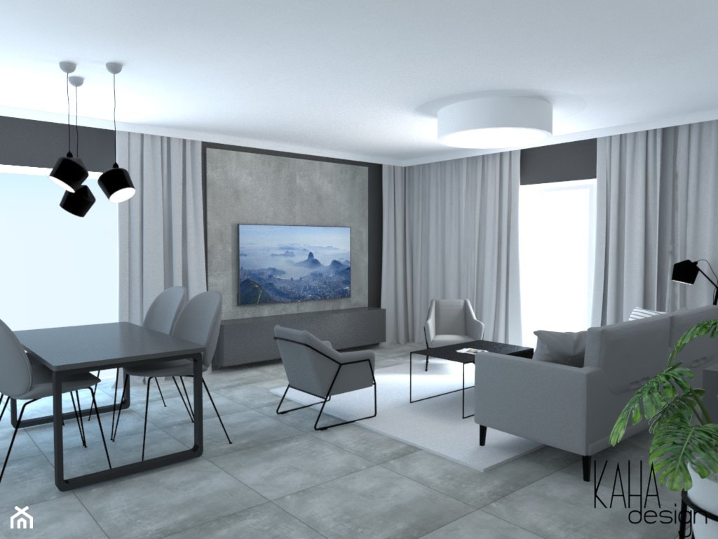 Salon minimalistyczny nowoczesny czerń-biel-szarość - zdjęcie od KAHA - Homebook