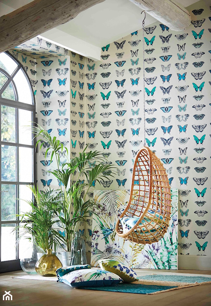 Tapeta w motyle, rośliny tropikalne, liście palm - zdjęcie od Impresje Home Collection - Homebook
