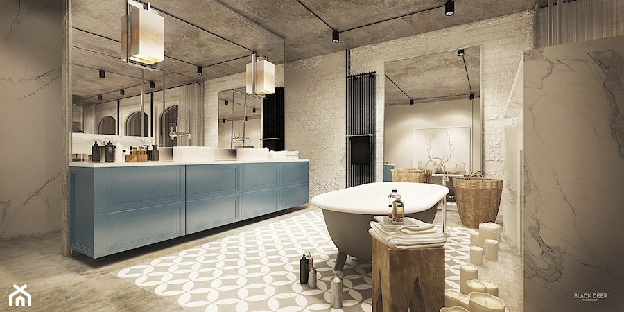 Loft - Duża z dwoma umywalkami łazienka, styl industrialny - zdjęcie od Black Deer Workshop Magdalena Śliwka