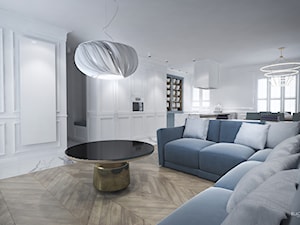 Apartament Klasyczny - Średni biały salon z kuchnią z jadalnią, styl glamour - zdjęcie od Black Deer Workshop Magdalena Śliwka