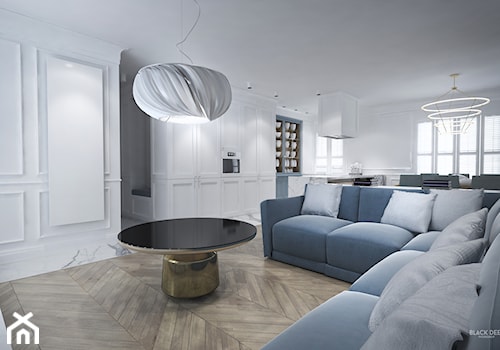 Apartament Klasyczny - Średni biały salon z kuchnią z jadalnią, styl glamour - zdjęcie od Black Deer Workshop Magdalena Śliwka