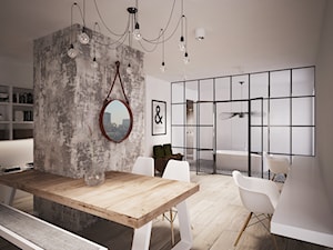 Jadalnia z widokiem na kuchnię i salon oraz pokój kąpielowy z garderobą - zdjęcie od Black Deer Workshop Magdalena Śliwka