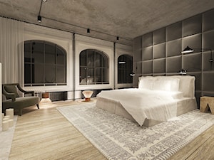 Loft - Średnia czarna szara sypialnia z garderobą, styl industrialny - zdjęcie od Black Deer Workshop Magdalena Śliwka