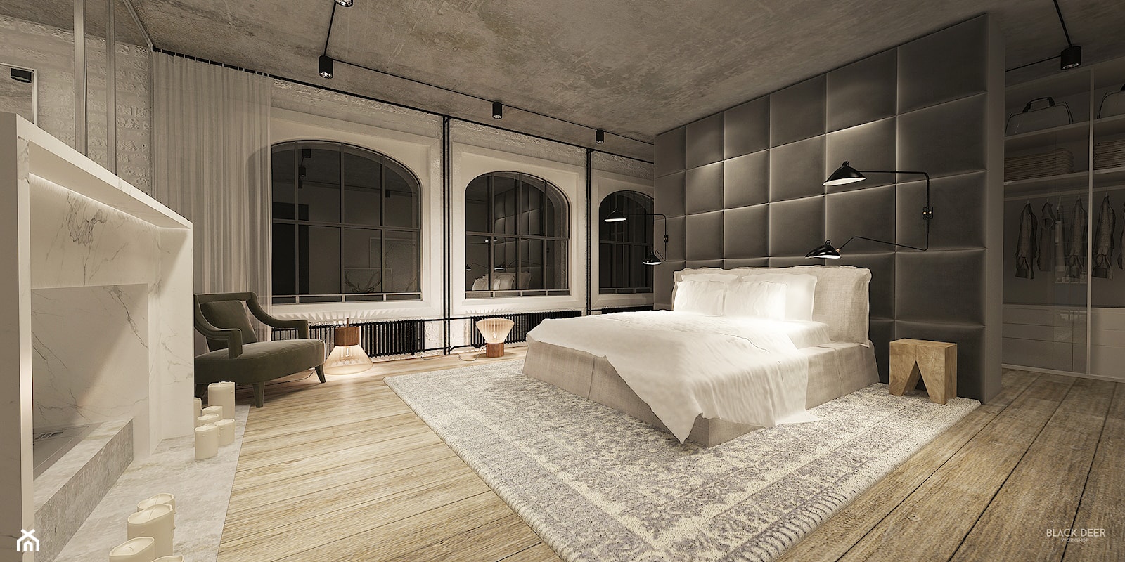 Loft - Średnia czarna szara sypialnia z garderobą, styl industrialny - zdjęcie od Black Deer Workshop Magdalena Śliwka - Homebook