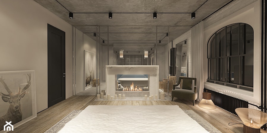 Loft - Średnia szara sypialnia, styl industrialny - zdjęcie od Black Deer Workshop Magdalena Śliwka