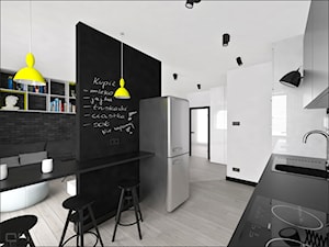 Brzeska - Średnia otwarta biała czarna z zabudowaną lodówką z lodówką wolnostojącą kuchnia jednorzędowa, styl nowoczesny - zdjęcie od Ohlala Wnętrza