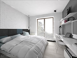 Brzeska - Średnia biała szara z biurkiem sypialnia z balkonem / tarasem, styl nowoczesny - zdjęcie od Ohlala Wnętrza