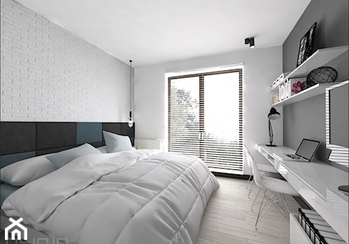 Brzeska - Średnia biała szara z biurkiem sypialnia z balkonem / tarasem, styl nowoczesny - zdjęcie od Ohlala Wnętrza