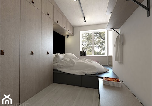 O. - Średnia beżowa biała sypialnia, styl nowoczesny - zdjęcie od Ohlala Wnętrza