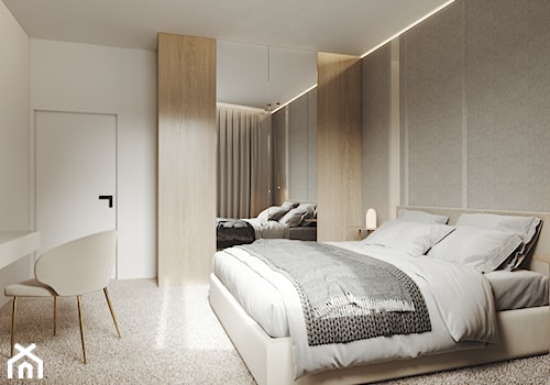 Ligota Katowice - Średnia beżowa biała sypialnia - zdjęcie od Magic Interior Design