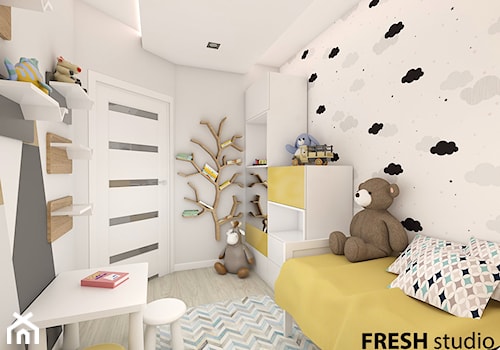 nowoczesny minimalizm/mieszkanie Kraków - Średni biały szary pokój dziecka dla dziecka dla dziewczynki, styl nowoczesny - zdjęcie od FRESHstudio projektowanie wnętrz