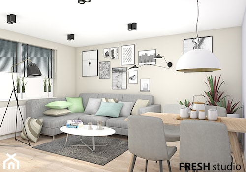 mieszkanie styl skandynawski - Średni biały salon z jadalnią, styl skandynawski - zdjęcie od FRESHstudio projektowanie wnętrz