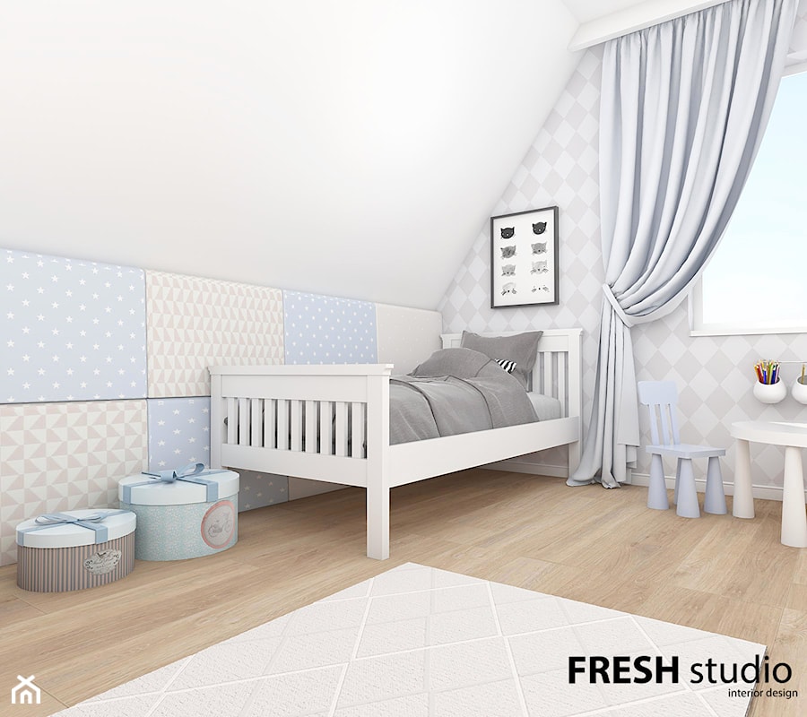 elegancki dom pod Krakowem - Średni biały szary pokój dziecka dla dziecka dla chłopca dla dziewczynki, styl nowoczesny - zdjęcie od FRESHstudio projektowanie wnętrz