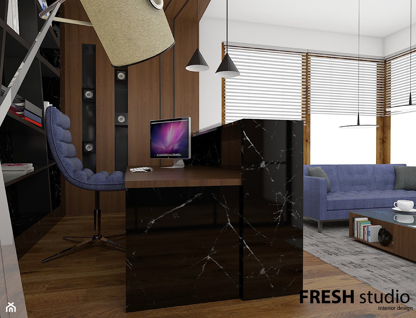 luksusowy dom pod Krakowem - Duże w osobnym pomieszczeniu z zabudowanym biurkiem białe biuro, styl nowoczesny - zdjęcie od FRESHstudio projektowanie wnętrz - Homebook