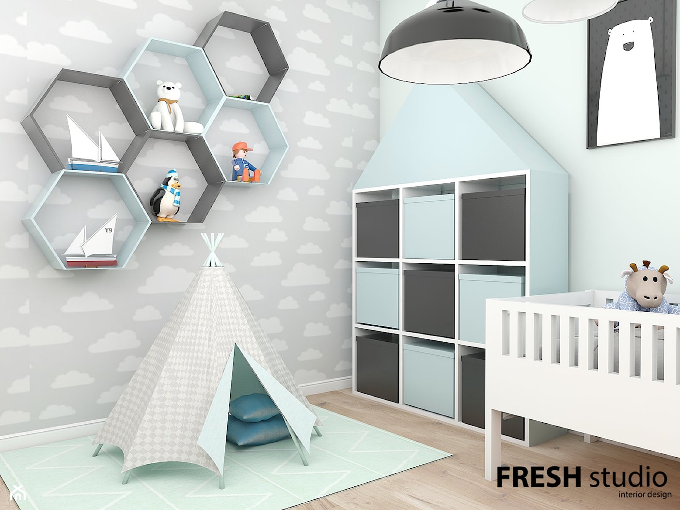 pokój dziecka skandynawski pastele - zdjęcie od FRESHstudio projektowanie wnętrz - Homebook