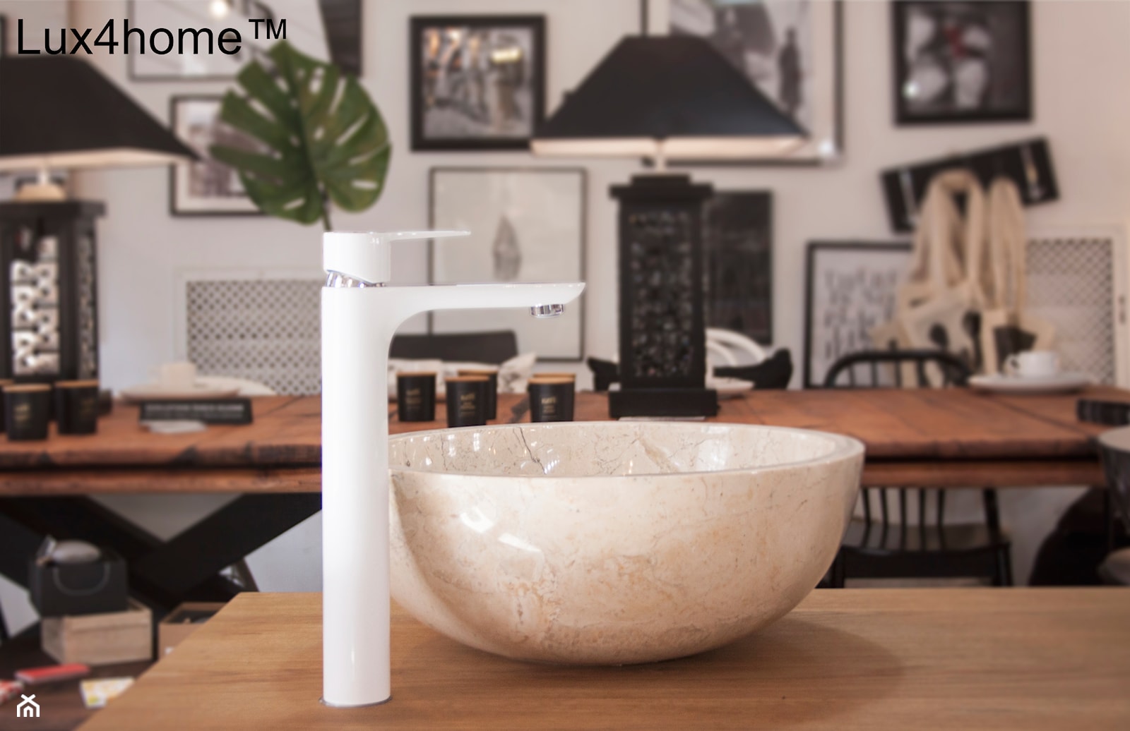 Okrągła umywalka z marmuru na blat - umywalka kamienna - zdjęcie od Lux4home™ - Homebook
