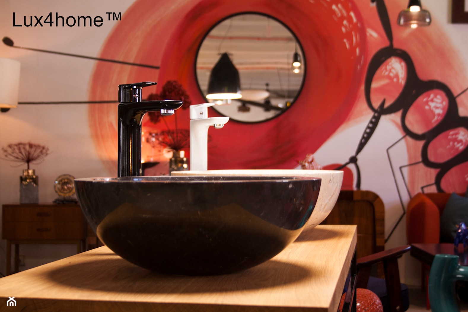 Misy kamienne - okrągłe umywalki nablatowe z marmuru do łazienki - zdjęcie od Lux4home™ - Homebook