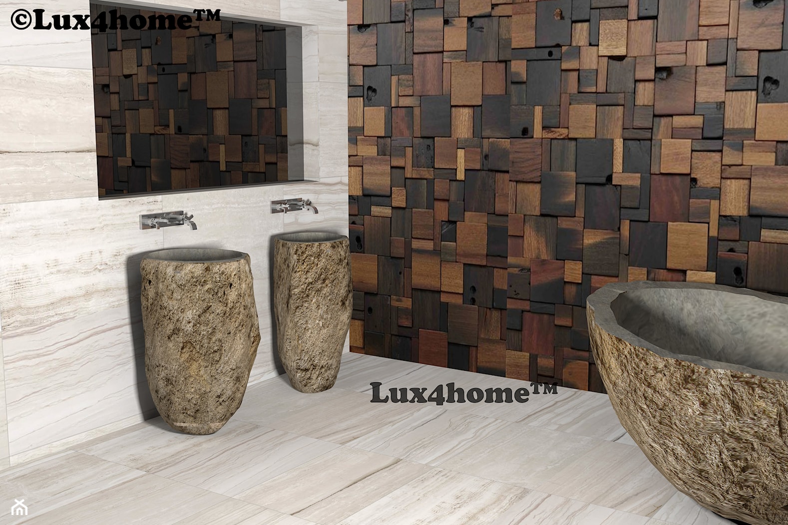 Wanny z kamienia rzecznego - Kamienne wanny Lux4home™ - zdjęcie od Lux4home™ - Homebook