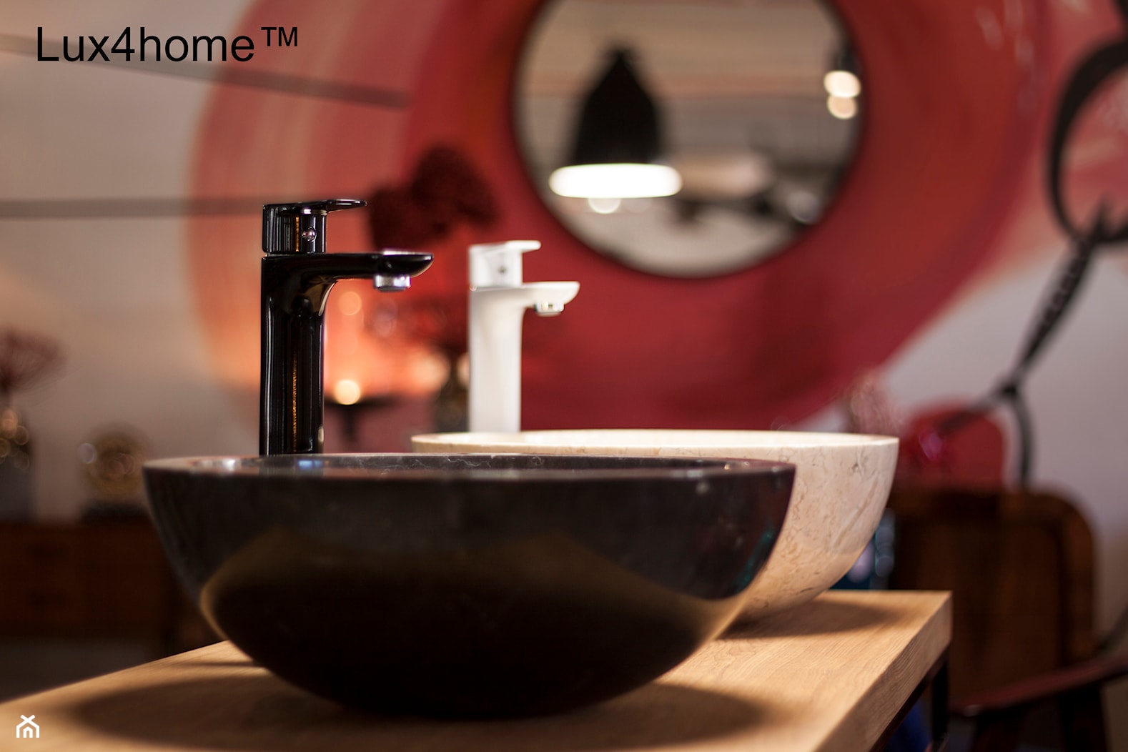 Nablatowe umywalki z marmuru - okrągłe umywalki marmurowe do łazienki - zdjęcie od Lux4home™ - Homebook