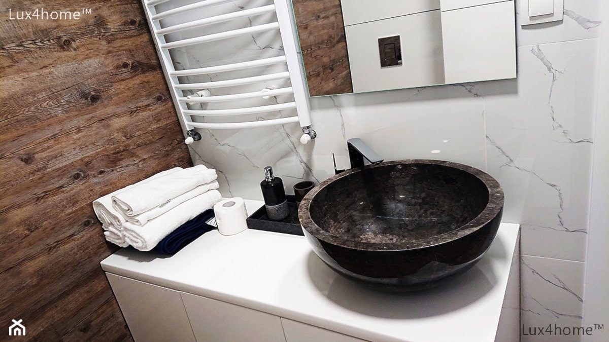 Nablatowa umywalka z kamienia - czarny marmur - zdjęcie od Lux4home™ - Homebook