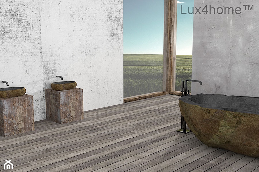Kamienna umywalka z otoczaka w łazience – umywalki z kamienia - zdjęcie od Lux4home™