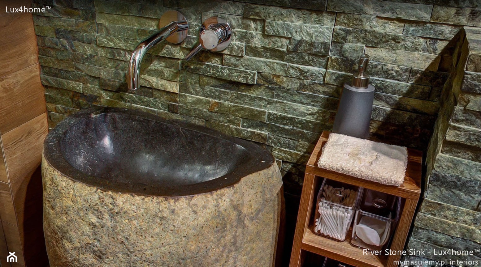 Stojąca umywalka z kamienia otoczaka - kamienia polnego - zdjęcie od Lux4home™ - Homebook
