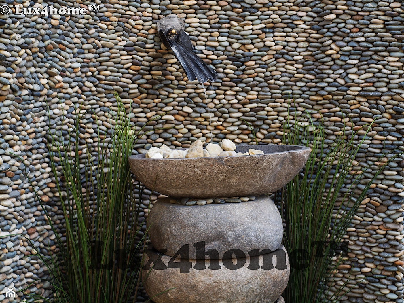 Kamienna umywalka z otoczaka w łazience – umywalki z kamienia - zdjęcie od Lux4home™ - Homebook