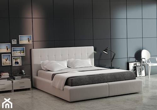 Łóżko Corida - Duża szara z panelami tapicerowanymi sypialnia, styl nowoczesny - zdjęcie od TC MEBLE