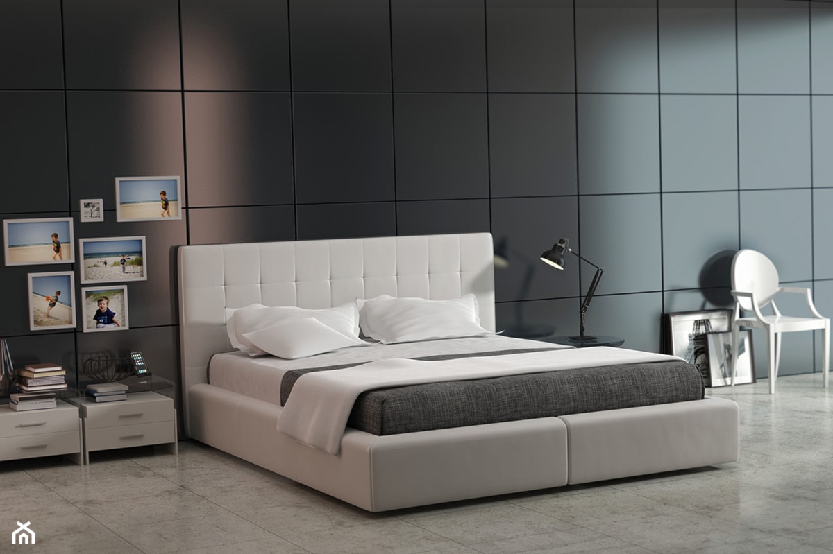 Łóżko Corida - Duża szara z panelami tapicerowanymi sypialnia, styl nowoczesny - zdjęcie od TC MEBLE - Homebook