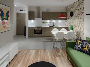 Średnia biała szara jadalnia w salonie w kuchni, styl nowoczesny - zdjęcie od LadyHomeDesign