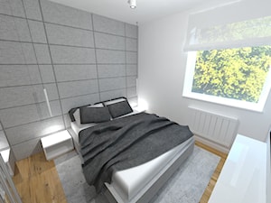 Sypialnia w apartamentowcu - Mała biała szara sypialnia, styl nowoczesny - zdjęcie od Mayari Studio