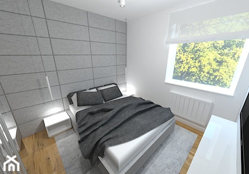 Sypialnia w apartamentowcu - Mała biała szara sypialnia, styl nowoczesny - zdjęcie od Mayari Studio