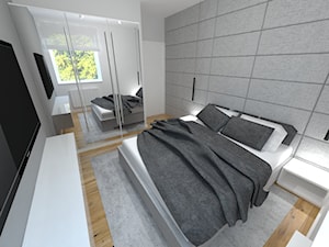 Sypialnia w apartamentowcu - Mała biała szara sypialnia, styl nowoczesny - zdjęcie od Mayari Studio