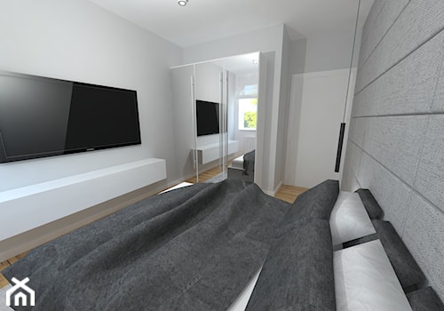 Sypialnia w apartamentowcu - Średnia biała szara sypialnia, styl nowoczesny - zdjęcie od Mayari Studio