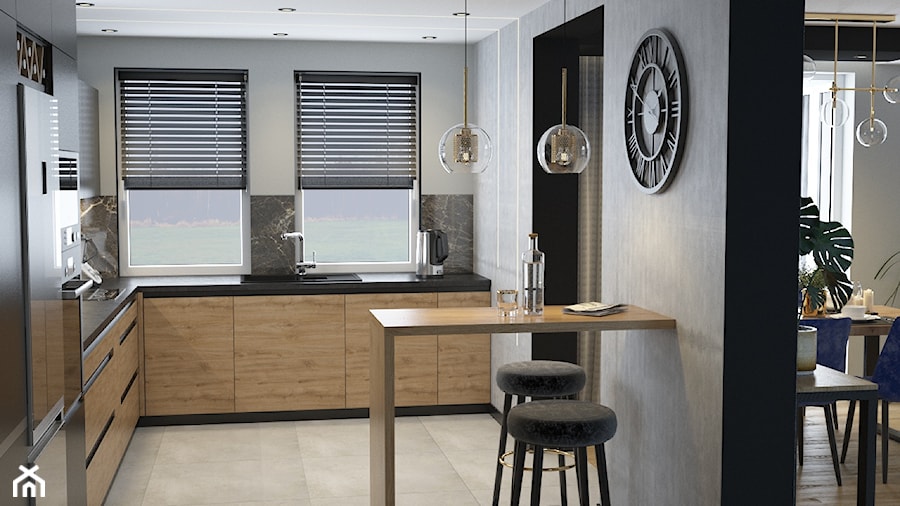 Salon z kuchnią - w domu - Kuchnia, styl nowoczesny - zdjęcie od byMadeline Projektowanie Wnętrz