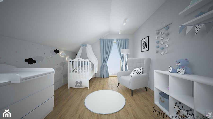 Dom jednorodzinny pod miastem - Duży biały pokój dziecka dla niemowlaka dla chłopca dla dziewczynki, styl nowoczesny - zdjęcie od byMadeline Projektowanie Wnętrz